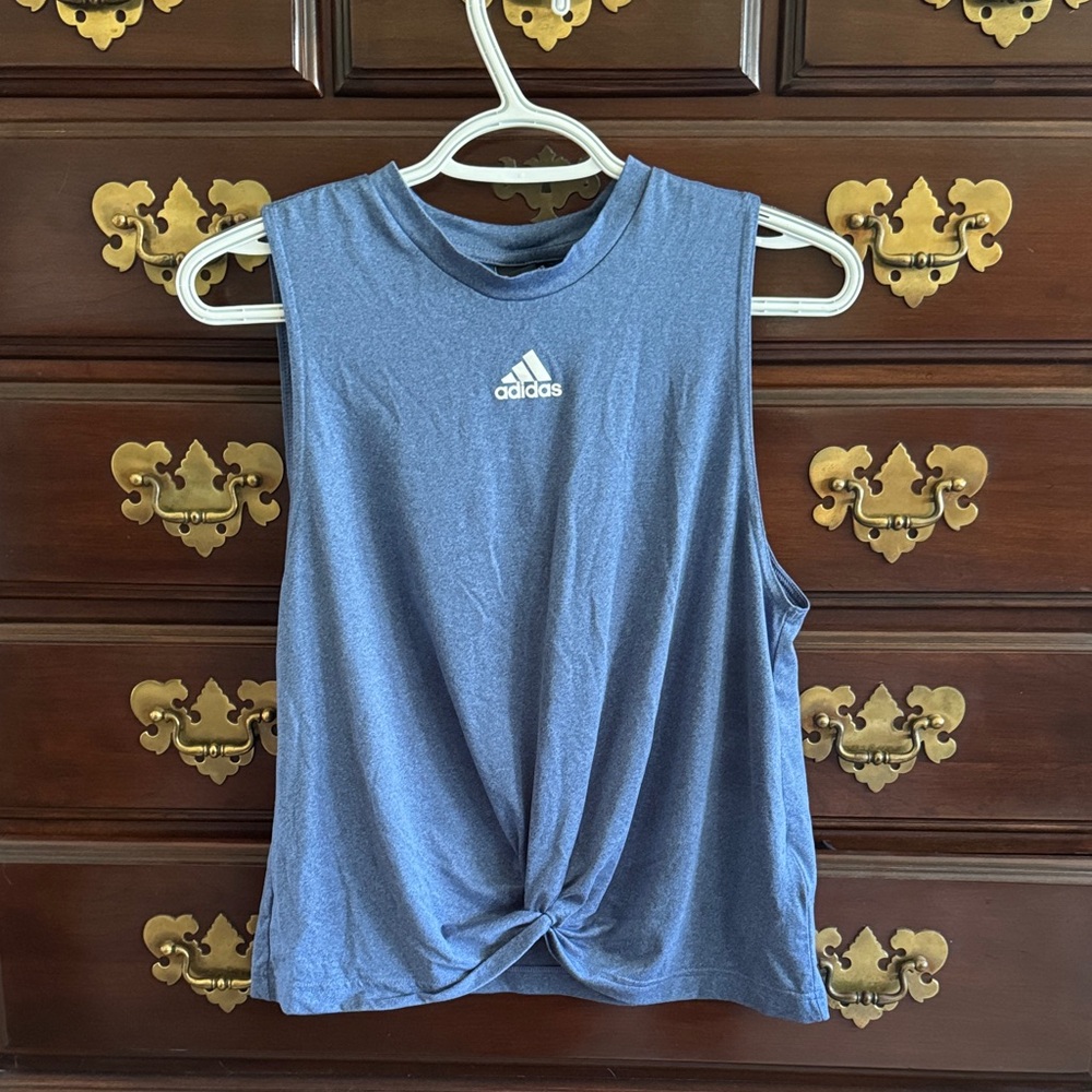 Adidas Women's Knot Front Blue Muscle Tee
